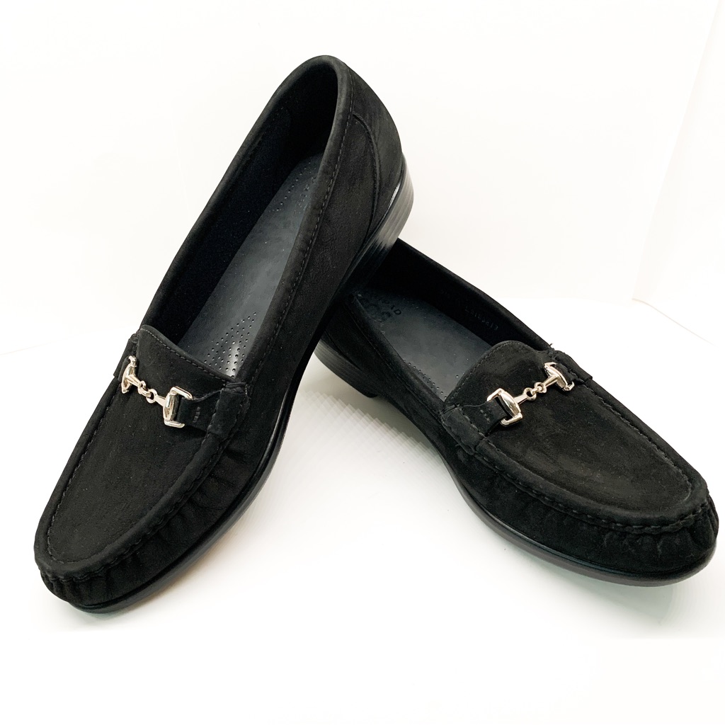 Sas Women’s Black Suede Metro Shoes In Charcoal Nubuck Size 9.5